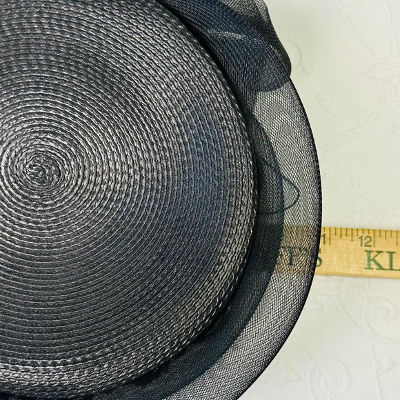 Vintage 50s Deborah New York Womens Black Mesh Pillbox Hat Sequin Church Derby - Picture 8 of 9